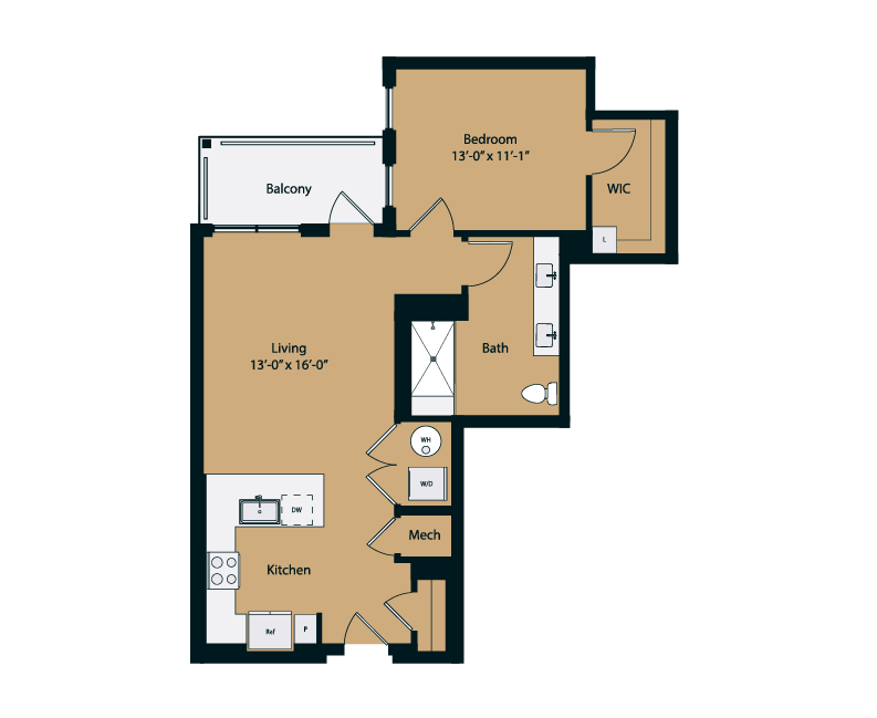 Floor plan layout diagram for 1B